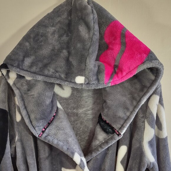👄 BETSEY JOHNSON Pop Art Love Lips Plush Spa Robe Hooded Indie  XS/Small - Picture 4 of 11